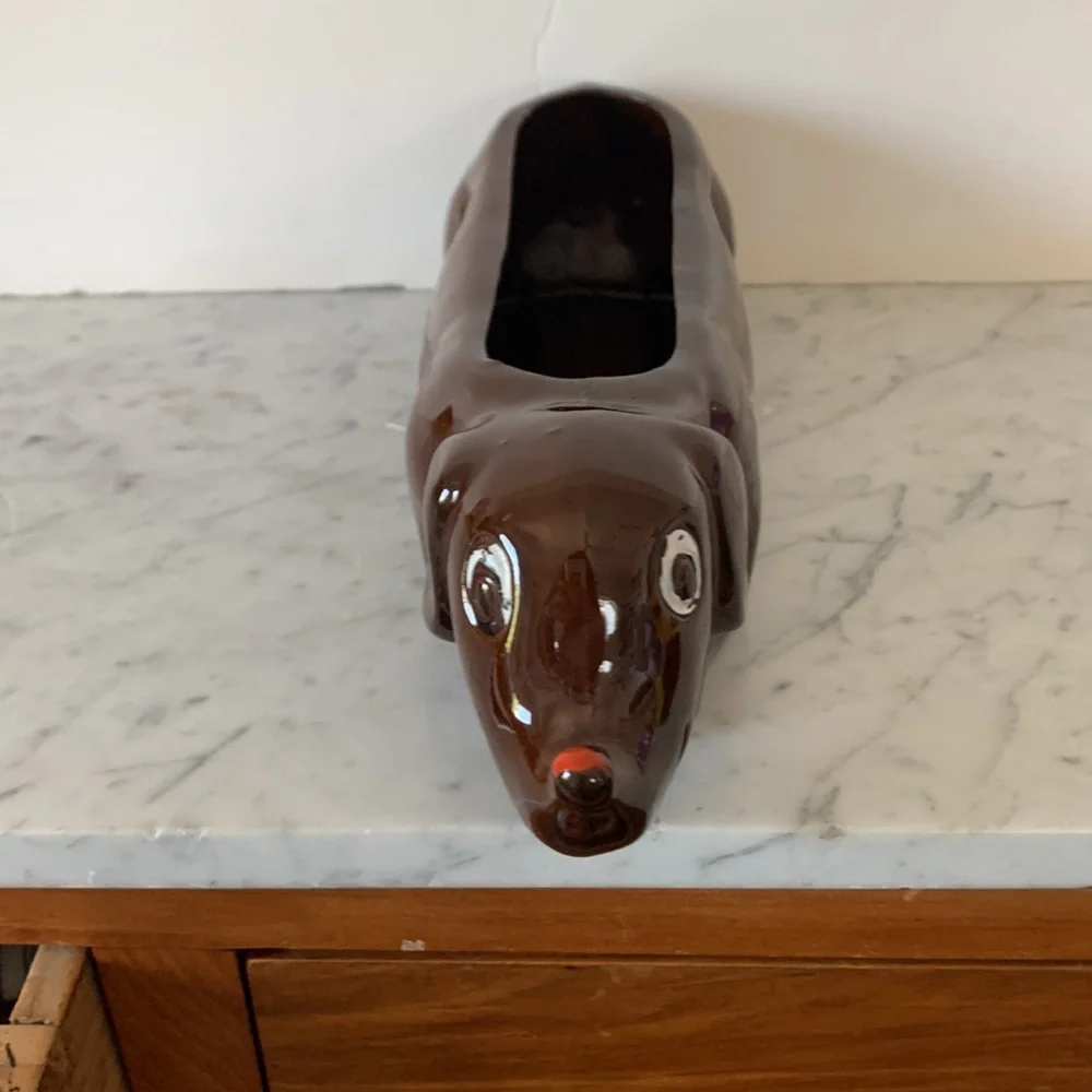 📌 Mid Century Modern Dachshund Pottery Planter Japan 11 x 3 - Picture 3 of 7